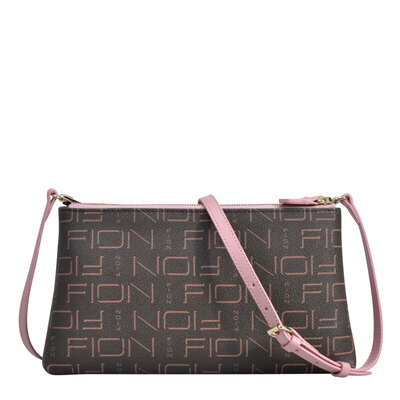 

FIONFiian classic print crossbody bag double casual fashion PVC female bag shoulder bag FAAFPLL033BRNLPK brown light pink
