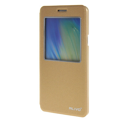 

MOONCASE Samsung Galaxy A7 Case View Leather Flip Pouch Bracket Back Cover Gold