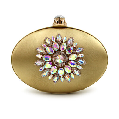 

Milisente Women Evening Bags Ladies Crystals Diamond Flower Purses Fashion Silk Oval Round Wedding Box Clutches Purse