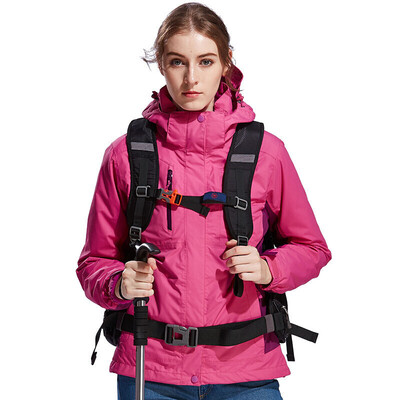 

Camel brand outdoor jacket two-piece female three-in-one jacket waterproof warm P7W170707 rose red purple