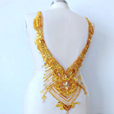 

hand made golden sew on Rhinestones applique on mesh crystal patches trim 5930cm for dress accessory