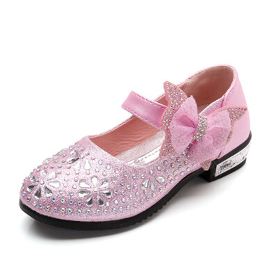 

Children Shoes 2018 Girls Shoes PU Leather Princess Shoes Bow Diamond High-heeled Shoes Fashion Velcro Shoes