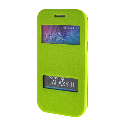 

MOONCASE Сторона Флип жесткий борт тонкий кожаный кронштейн Окно чехол для Samsung Galaxy J1 Грин