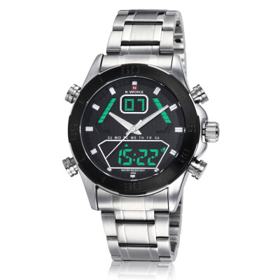 

NAVIFORCE 9022 Men Brand Full Steel Quartz Hour Clock Analog wristwatches Digital LED Sports Military Watch