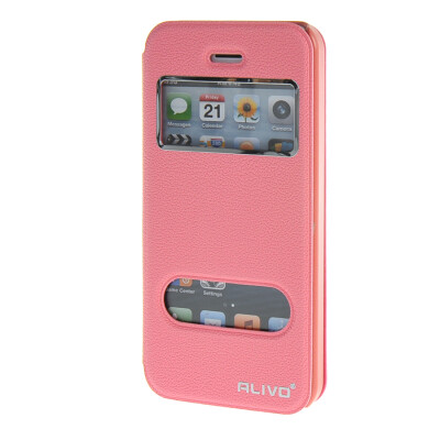 

MOONCASE iPhone 5G / 5S Case View Slim Leather Flip Pouch Bracket Back Cover Pink