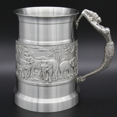 

Oriental Pewter Pewter Beer Mug - Pure Tin 97 Lead-Free Pewter BJ12L Hand Carved Beautiful Embossed Handmade in Thailand