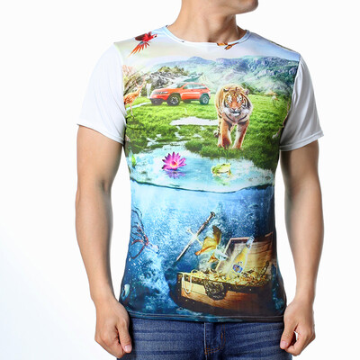 

Fashion Mens Casual Short Sleeve Round Neck Pullover Scenery Printing T-Shirt