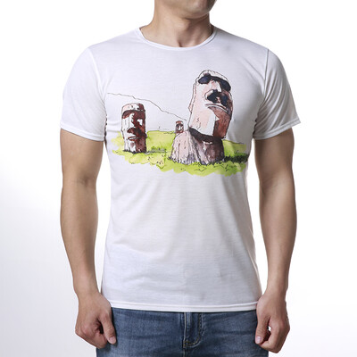 

Mens White Round Collar Short Sleeve Stone Printed T-Shirts