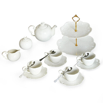 

Ceramics Tea Cup With Carving Porcelain Saucer Coffee Cup Set