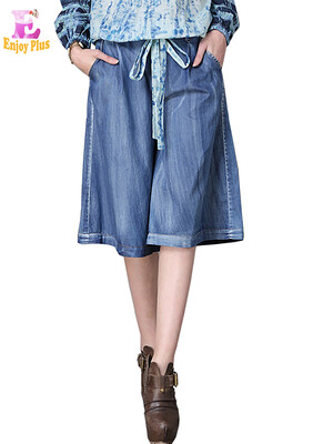 

S M L High Quality waist 73-81cm vintage cotton summer 2018 blue jeans pant women half short wide leg capris knee length denim