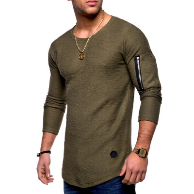 

New Fashion Men Long Sleeved T-shirt Slim Fit Male Sports Tshirt Solid Color Round Neck Tee Shirts Mens Top Clothing