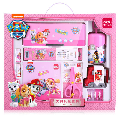 

Deli deli Wang Wang team outstanding work series student stationery set 8 piece set Princess powder 27013
