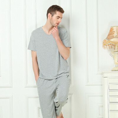

Pajamas Men with Short Sleeve Bamboo Fiber Sleep top&bottom sleep set 2 Pieces set bamboo fiber soft sleepwear Spring Summer
