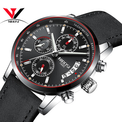 

NIBOSI Wrist Watch Leather Belt Men Watch Sports Fashion Luxury Waterproof Quartz Watches Black Clock Male Casual Luminous Hands