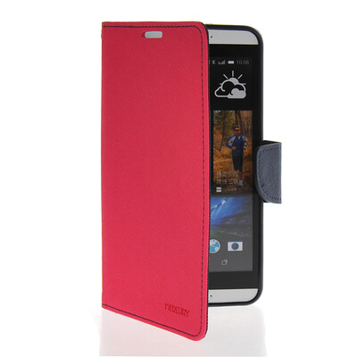 

MOONCASE Classic cross pattern Leather Side Flip Wallet Card Slot Pouch Stand Shell Back Case Cover for HTC Desire 816 Hot pink