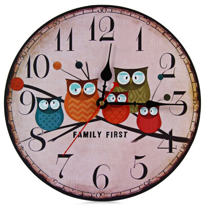 

Silent Round Wall Clocks Decorative Owl Wooden Clock