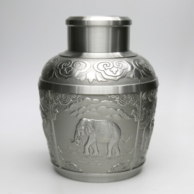 

Oriental Pewter Pewter Tea Storage Caddy -TPCL5- Hand Carved Beautiful Embossed Pure Tin 97 Lead-Free Pewter Handmade in Thailan