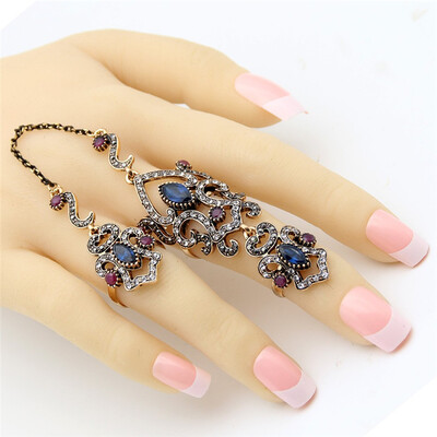 

Big Discount Brand Design Turkish Double Finger Rings Women Rhinestone Exquisite Antique Flower Ring Anillos Ajustable Size Gift