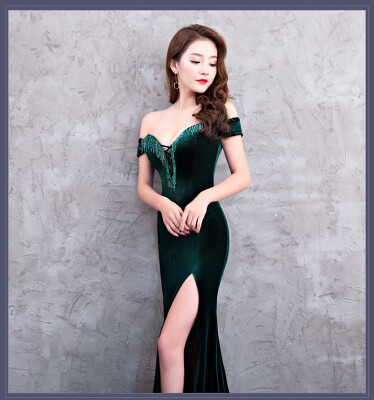 

Banquet evening dress female sense of the annual host fishtail skirt long velvet slim dignified atmosphere