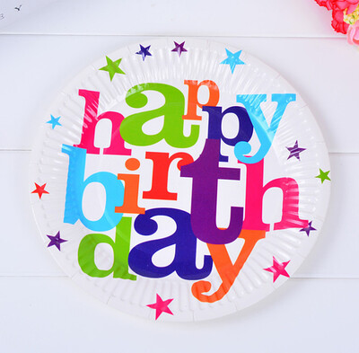 

FANLUS 6pcs 7 Inch Colour Paper Tray Birthday Party Dinner Plate Disposable Tableware Birthday Arrangement Cake Pan