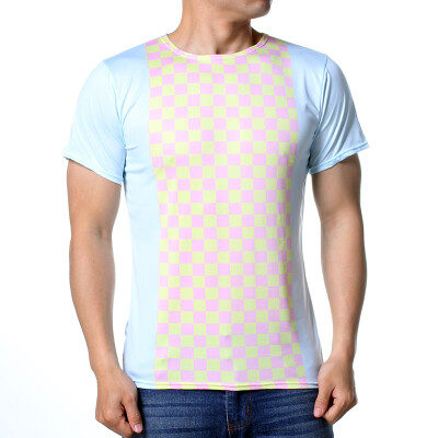 

Fashion Mens O-neck Tops Square Print Pullover T-Shirts