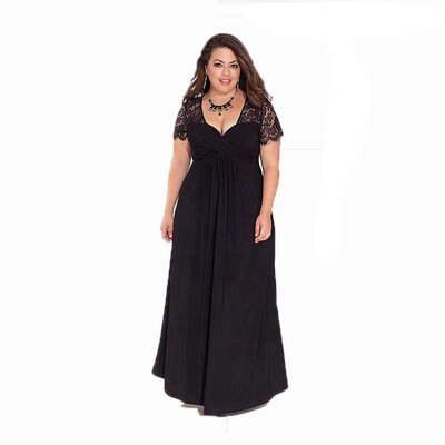 

2016 new sexy lace V-neck short-sleeved dress  loose fat girl