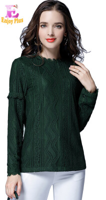 

L XL XXL 3XL 4XL 5XL plus size lace vintage new winter 2017 basic shirt women long sleeve big size blouse black green tops lady