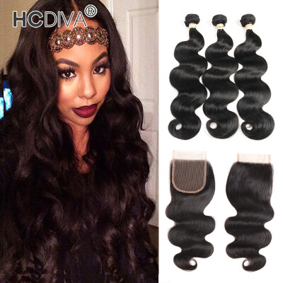 

HCDIVA Mongolian Virgin Hair Body Wave 3 Bundles with Lace Closure 44 inch with Baby Hair Mongolian Human Bundle&Closure 4pcs