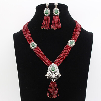 

Luxury African Beads Jewelry Set Rhinestone Resin Long Necklace Drop Water Earring Nigeria Wedding Beads Bridal Jewelry Sets