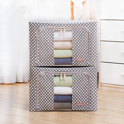 

Youfen Oxford cloth storage box steel frame foldable clothes storage box quilt storage box large 66 liters 2 loaded lucky four-leaf clover