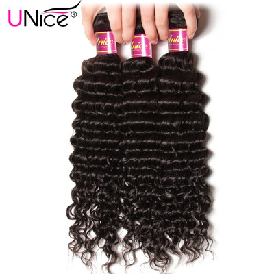 

UNice Hair Company Brazilian Deep Wave 100 Natural Color Human Virgin Hair Weave Remy Hair Weft 3 Bundles 12"-26