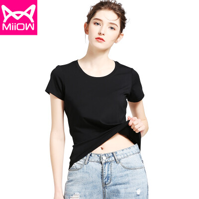 

Cat Man MiiOW T-Shirt Womens T-Shirt 2018 Summer New Casual Round Neck Stretch Slim Half Sleeve T-Shirt Modal Bottoming Shirt MOT815001 Pure Black