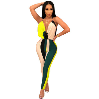 

2018 High Street Low-cut Stripe Jumpsuit Romper Women Sexy Backless Mid-waist Playsuit Body Female Fashion Summer Beach Overalls