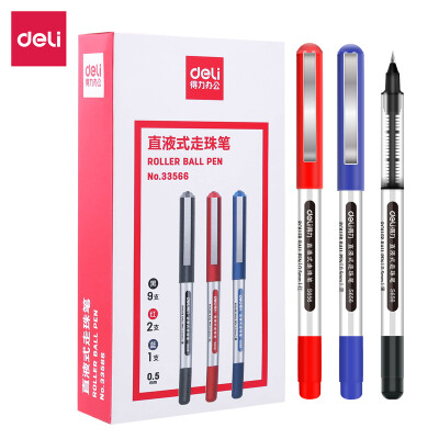 

Deli deli 12 Straight liquid ballpoint pen Gel pen 05mm pen pen 9 black 2 red 1 blue 33566