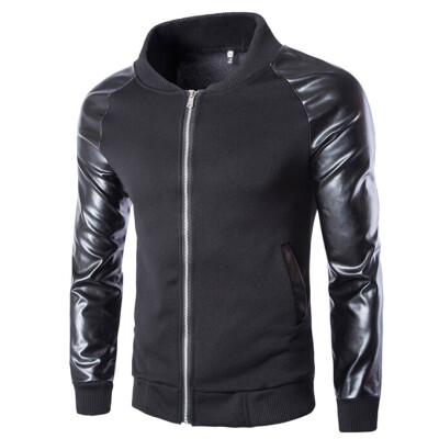 

Zogaa Mens Jacket Spell Leather Sleeve Casual