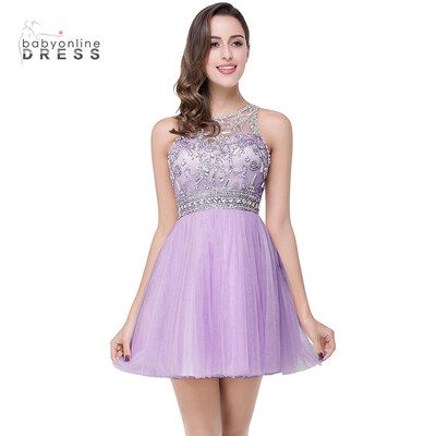 

Vestido Curto Real Image Cheap Beaded Tulle Short Pink Blue Homecoming Dresses 2018 Sexy illusion Back Homecoming Prom Dress