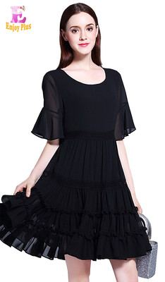 

XL XXL 3XL 4XL 5XL plus size office chiffon new summer 2017 black dress women big size short sleeve elegant a line midi lady