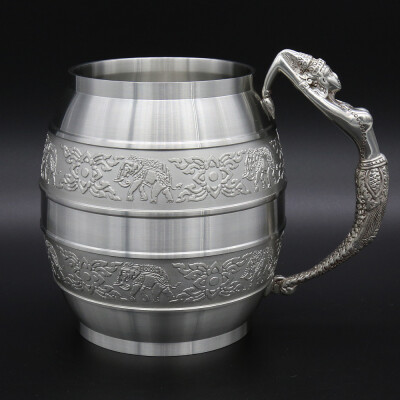 

Oriental Pewter - Pewter Beer Mug Pure Tin 97 Lead-Free Pewter BM08 Hand Carved Beautiful Embossed Handmade in Thailand