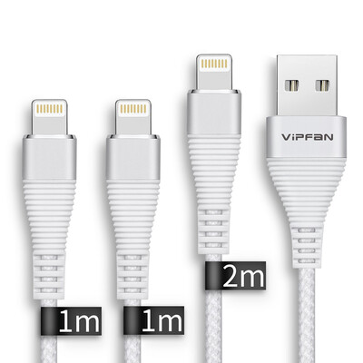 

VIPFAN Lightning Cable 3Pack 2X1M 1X2M Nylon Braided 8 Pin iPhone Charger Cord to USB for Charging iPhone X88plus77plu