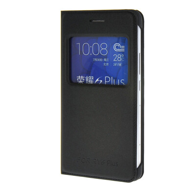 

MOONCASE тонкий кожаный флип сторона Кронштейн Окно чехол для Huawei Honor 6 Plus Черный