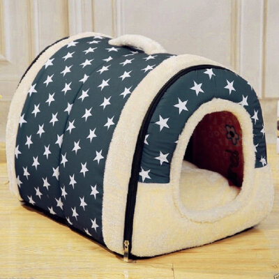 

2 In 1 Pet House&Sofa Machine Washable White Stars Pattern Non-slip Foldable Soft Warm Dog Cat Puppy Rabbit Pet Nest Cave Bed