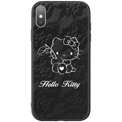 

Hello Kitty Apple iPhoneX Mobile Shell Apple 10 Мультфильм Обложка Все-в-одном Творческий Творческий кружево Мягкая оболочка Smart Black