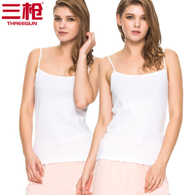 

Three guns cotton ladies suspenders skin rib stretch cotton solid color strap vest 2 pcs white white