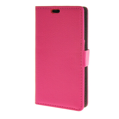 

MOONCASE Litch Skin Leather Card Slot Wallet Bracket Back Case Cover for Sony Xperia E4g Hotpink