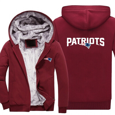 

2018 New USA SIZE Men Winter Autumn Hoodies football PATRIOTS pattern Fleece Coat Baseball Uniform Sportswear Jacket wool