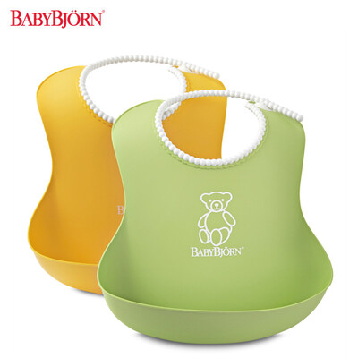 

Swedish BABYBJORN Soft Bib anti-crush childrens bib saliva towel green yellow 2 for more than 4 months produced in Sweden