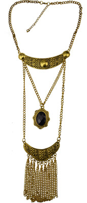 

Idealway Vintage 2 Colors Gold Silver Alloy Moon Shape Black Red Crystal Pendant Tassel Chain Long Pendant Necklace Women Jewel