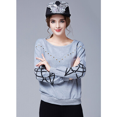 

Bat printing large size women's round neck long-sleeved T-shirt student sweater