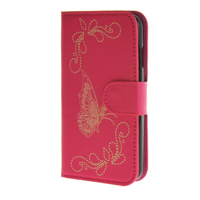 

MOONCASE Butterfly pattern Leather Flip Wallet Card Slot Stand Back чехол для Samsung Galaxy Z1 Z130H Hot pink