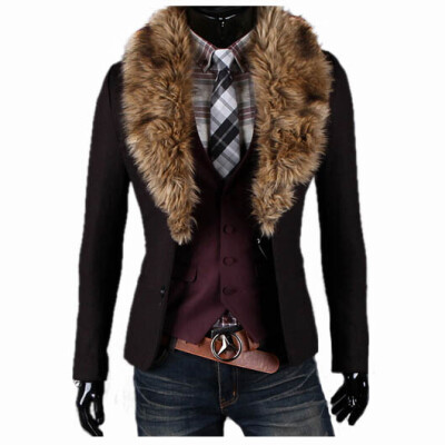 

Zogaa New Men's Suit Fur Collar Slim Casual